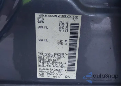 2020 Nissan Altima S Fwd from USA, damaged, VIN 1N4BL4BV6LC208697